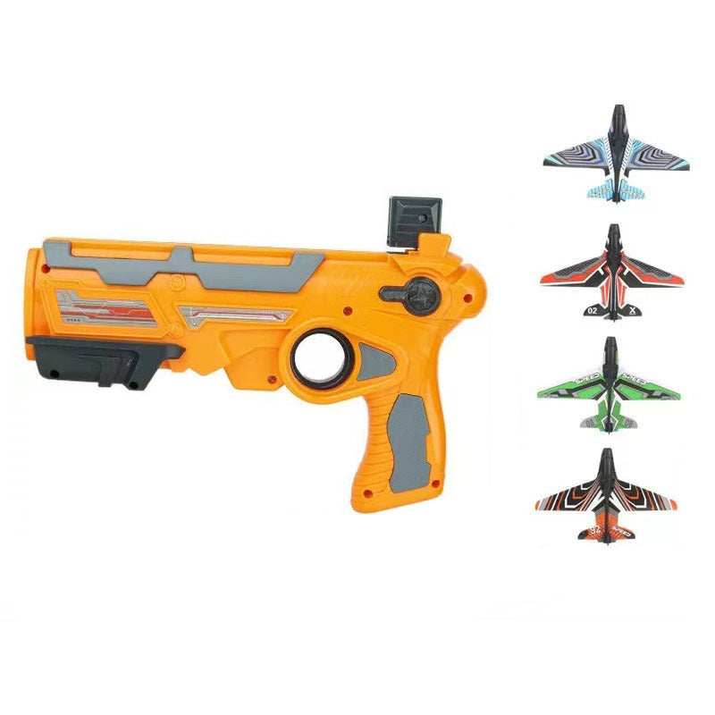 Foam Airplane Hand Throwing Ejection Aircraft Gun Launcher Bursting Small Glider Ejection Pistol Toy (Aircraft Gun + Foam Airplane*4)