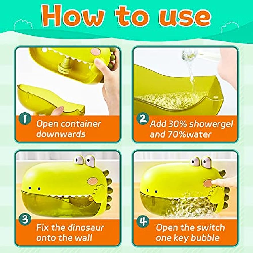 Dinosaur Bubble Machine Maker Toddler Baby Bath Toy with 12 Childrenâs Songs, 1000+ Bubbles Per Minute (US Stock)-Biu Blaster-Uenel