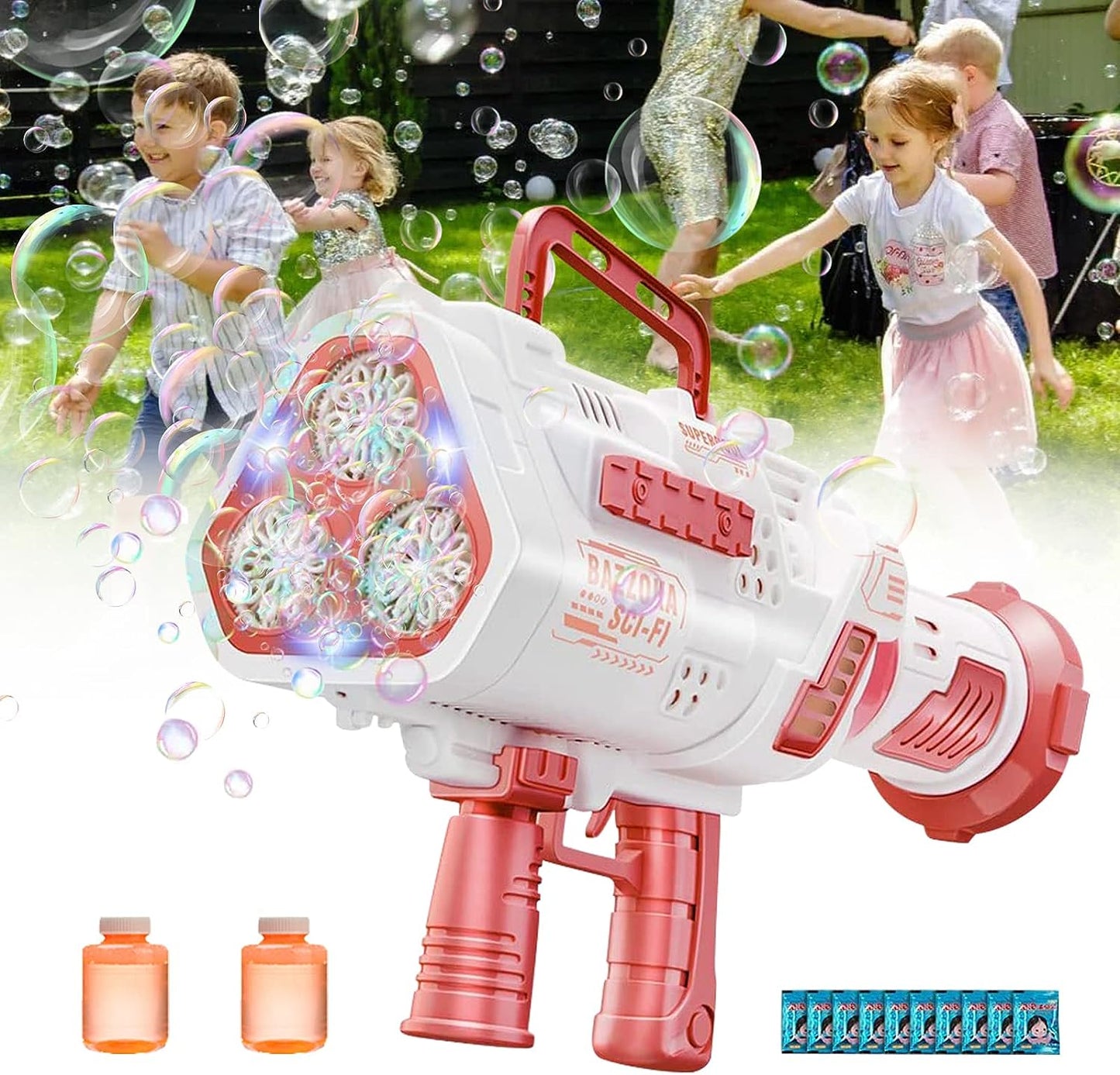 Neptune Bubble Machine Gun - 24 Holes Bazooka Automatic Bubble Blaster with Light for Parties, Wedding, Birthday-Biu Blaster-Uenel