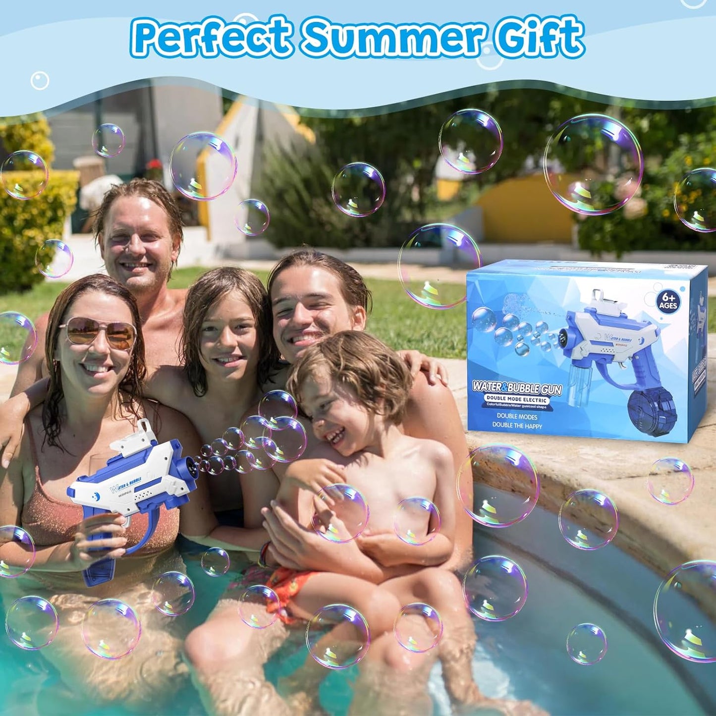 Bubble Gun Machine - Water Gun for Kids, 2 in 1 Electric Bubble Maker & Water Squirt with 4 Refill Solution & 550ml Water Tank for Toddlers 1-3 Gift