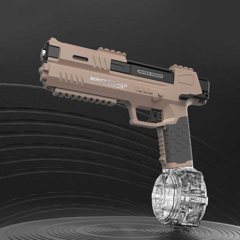 Gecko Mag-Fed Electric Blowback Water Squirt Gun-Biu Blaster-tan-with drum mag-Uenel
