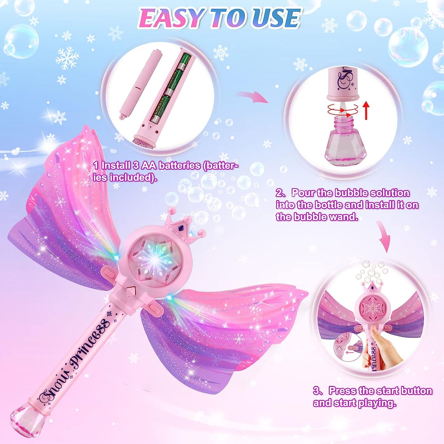 Bubble Princess Wand  LED Light & Music Bubble Machine