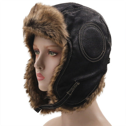 Men Bomber Winter Hats Russian Ushanka Cap with Goggles fleece Women Headgear Faux Leather Fur Snow-clothing-Biu Blaster-01-Uenel
