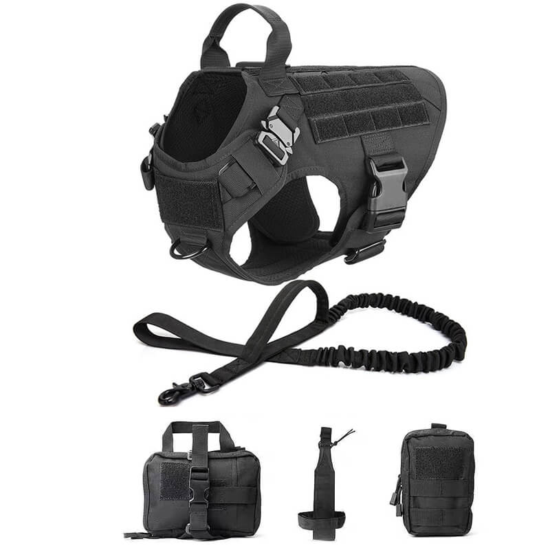 Tactical Training Vest Dog Harness and Leash Set For All Breeds Dogs 1000D-Tactical Accessories-Kublai-black-M-Kublai