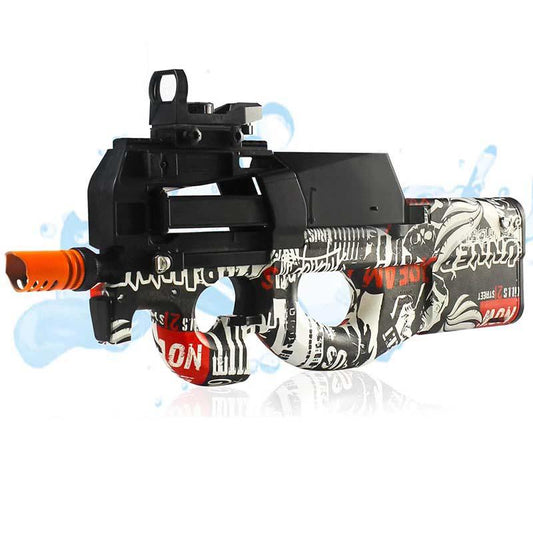 P90 Gel Ball Blaster Electric Splatter Ball Toy - Black Red Color Orange Tip-gel blaster-Kublai-Kublai