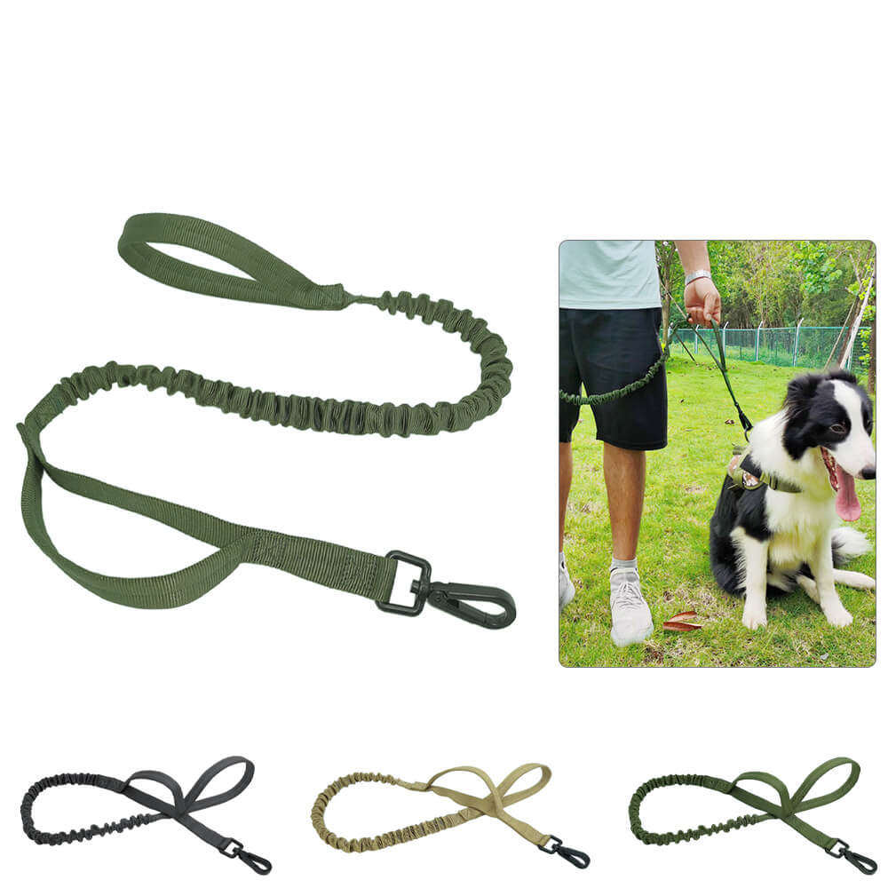 Tactical Bungee Military Adjustable Dog Leash Quick Release Elastic Leads Rope with 2 Control Handle