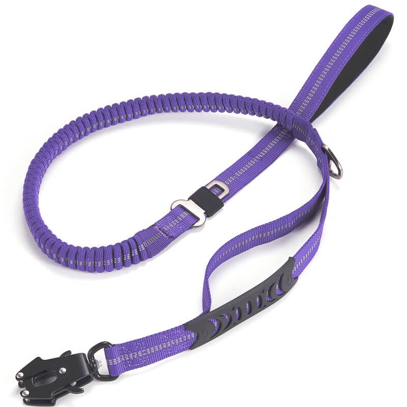 Medium Large Dogs Elastic Bungee Leash Shock Absorption Two Handles Heavy Duty With Car Safety Clip-Tactical Accessories-Kublai-purple-Kublai