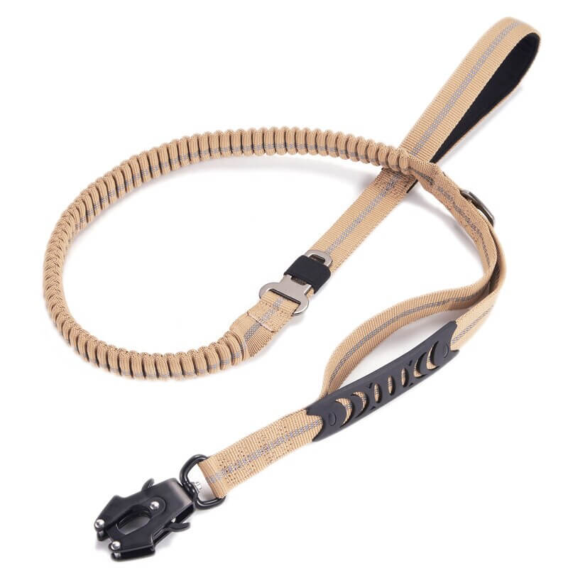 Medium Large Dogs Elastic Bungee Leash Shock Absorption Two Handles Heavy Duty With Car Safety Clip-Tactical Accessories-Kublai-khaki-Kublai